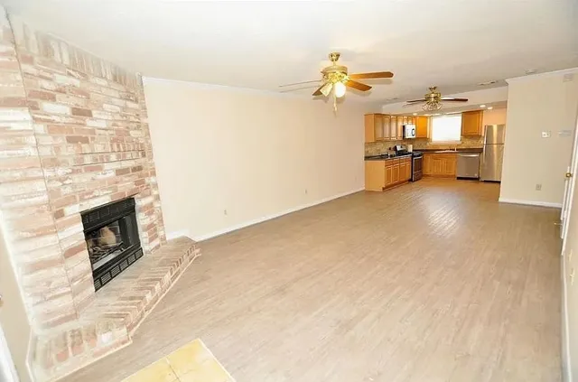 a view of a livingroom with a fireplace