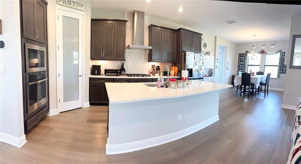 14820 Paddock Pond Avenue Lithia, FL 33547 - Photo 2 of 21 a view living room with stainless steel appliances kitchen island hardwood floor sink stove dining table and chairs