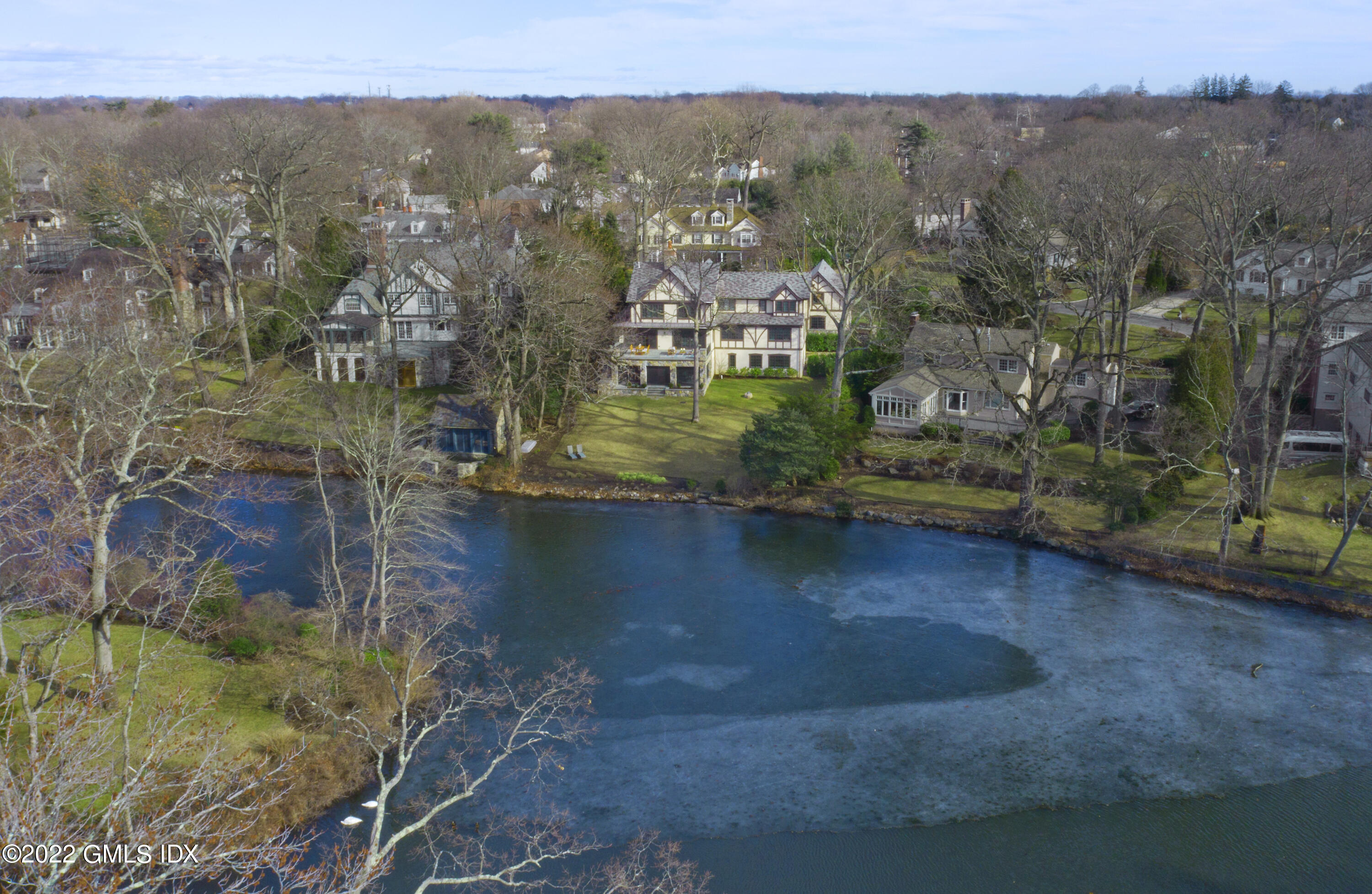 113 Woodside Drive Greenwich, CT 06830 - Photo 35 of 37 an aerial view of residential house with outdoor space and lake view
