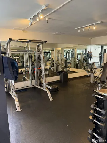 a view of a room with gym equipment