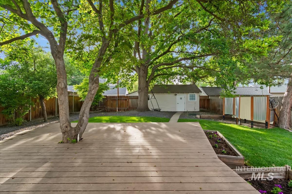 910 North 16th Street Boise, ID 83702 - Photo 32 of 47 Spacious backyard featuring an expansive wood-finish deck with integrated planters