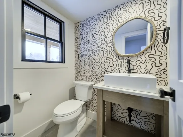 a bathroom with a toilet a sink and a mirror