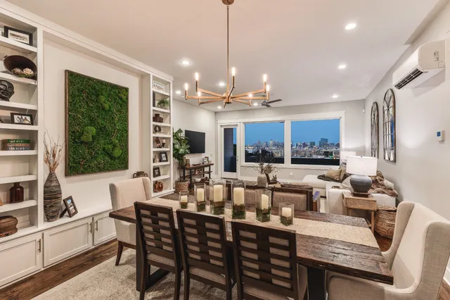 a view of a dining room and livingroom view