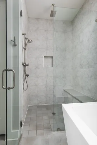 a bathroom with a bathtub