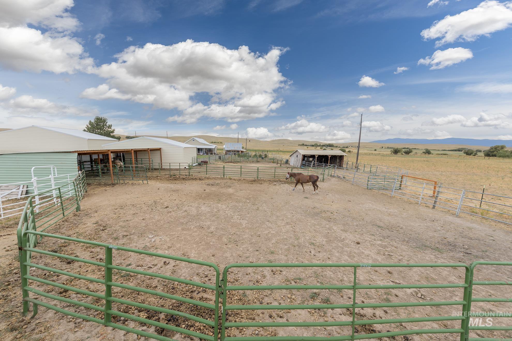 724 Mundy Gulch Road Indian Valley, ID 83632 - Photo 29 of 43 View of yard with an exterior structure, an outbuilding, a view of rural / pastoral area, and an enclosed horse arena