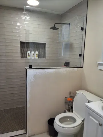 a bathroom with a toilet a sink and mirror