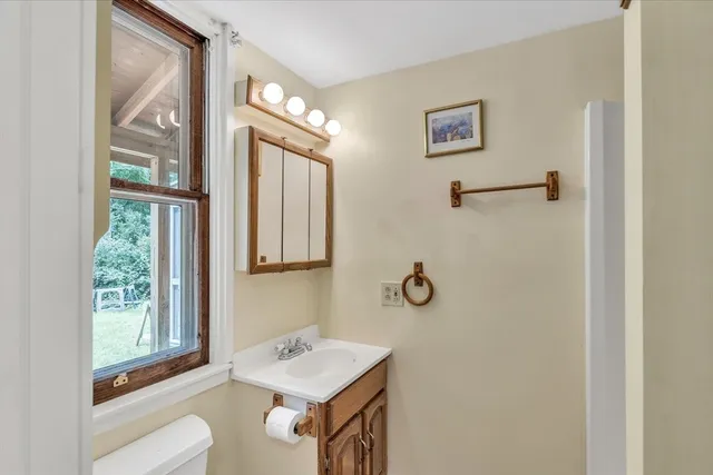 a bathroom with a toilet a sink and a large mirror