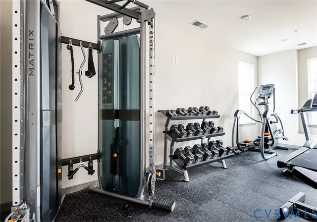 a view of a room with gym equipment