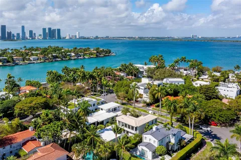 an aerial view of a houses with a lake view
