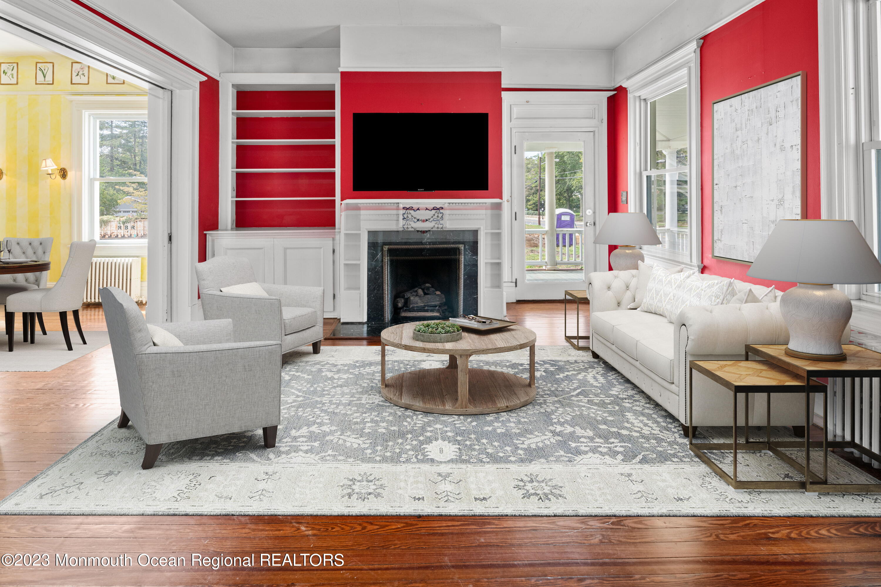 420 River Road Fair Haven, NJ 07704 - Photo 8 of 34 a living room with furniture fireplace and flat screen tv