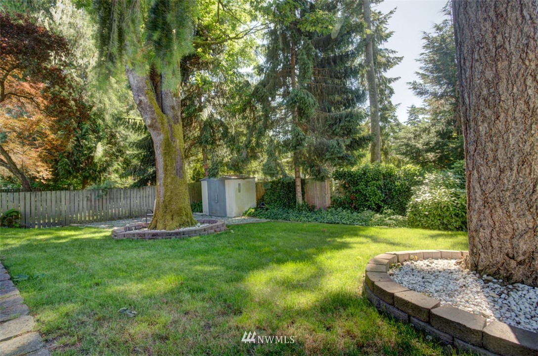 17510 24th Avenue Southeast Bothell, WA 98012 - Photo 3 of 20 a view of a backyard with large trees and wooden fence