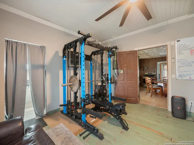 a view of a room with gym equipment