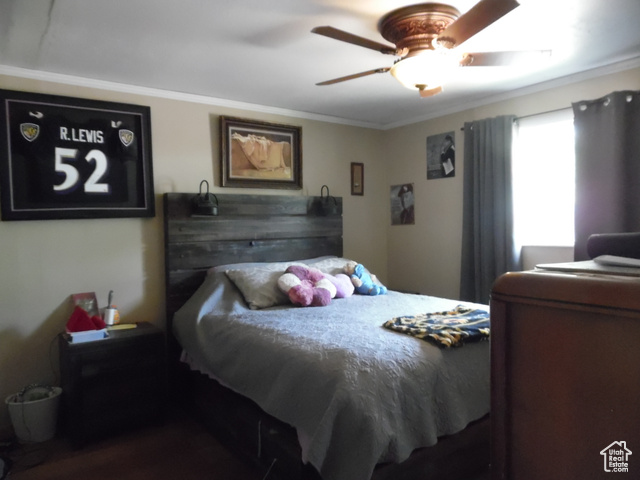 477 Grand Circle Moab, UT 84532 - Photo 13 of 22 Bedroom featuring crown molding and ceiling fan