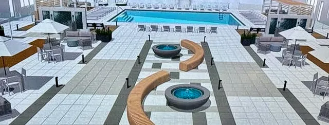 a living room with furniture and a floor to ceiling window