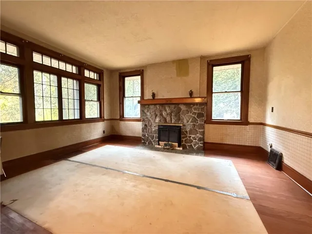 a living room with a large window