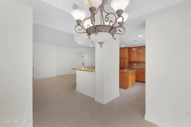 a view of a room with a chandelier