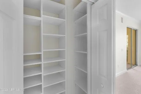 a view of walk in closet with empty racks