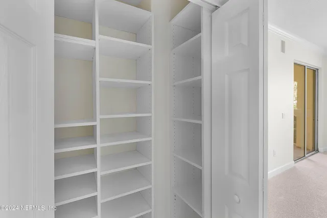 a view of walk in closet with empty racks