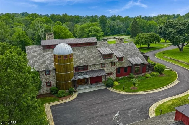 an aerial view of a house with a garden