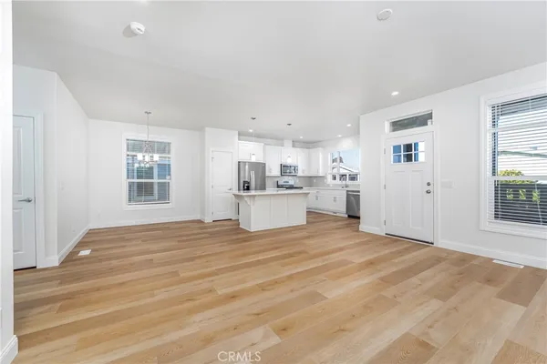 a large kitchen with cabinets