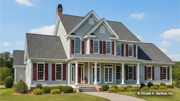 front view of a house with a yard