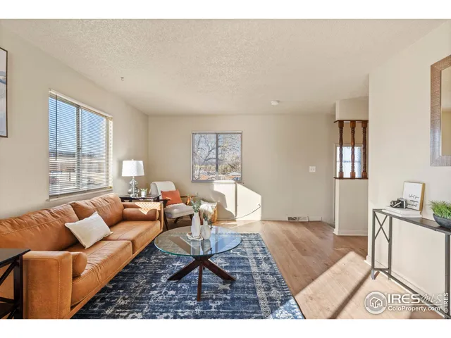 a living room with furniture a rug and a window