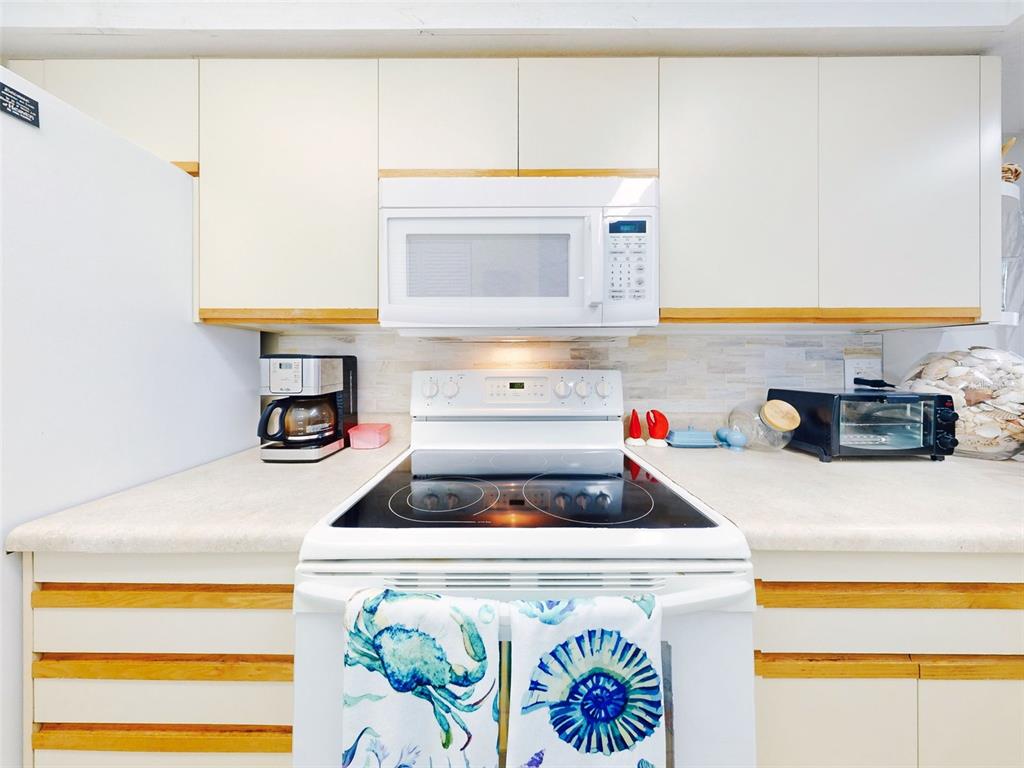 400 Bouchelle Drive, Unit 101 New Smyrna Beach, FL 32169 - Photo 14 of 63 a kitchen with a stove a sink and a microwave