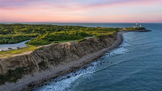 a view of a yard and ocean view