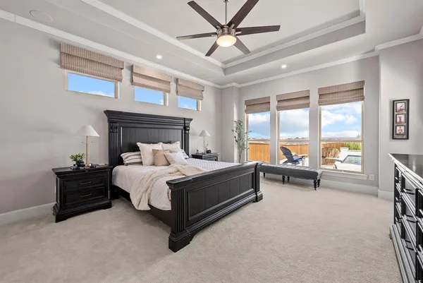 a bed room with a bed and a couch