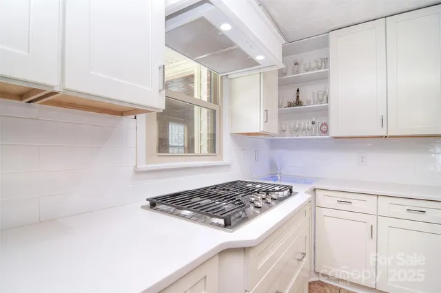 a kitchen with a sink a stove and cabinets
