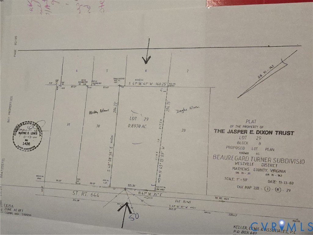 Plat of Survey. Detailing the property boundaries,