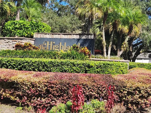 a view of a park that has large trees