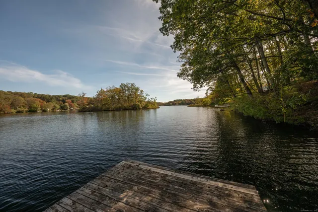 a view of a lake from a yard