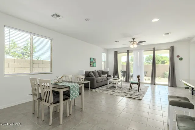 a table and chairs in a room