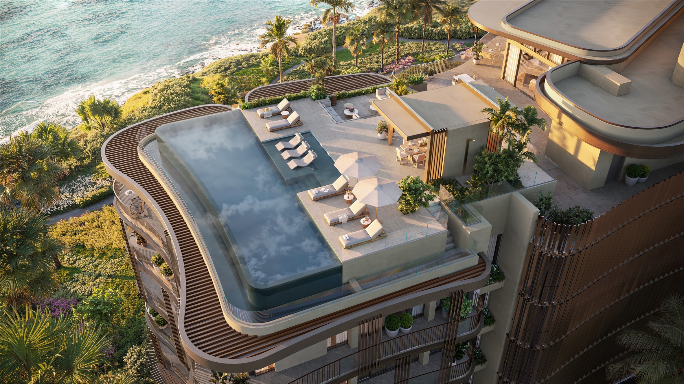 469 A Beach, Unit 701 undefined, undefined ky1-1 - Photo 1 of 17 Penthouse terrace at Mandarin Oriental Residences, Grand Cayman, showcasing elevated oceanfront living above St. James Point with a private rooftop pool, expansive lounge areas, outdoor dining, and panoramic Caribbean water views. A fully-furnished, turnkey luxury offering, this signature Ocean House residence captures the scale, privacy, and resort service associated with Mandarin Oriental branded residential ownership.