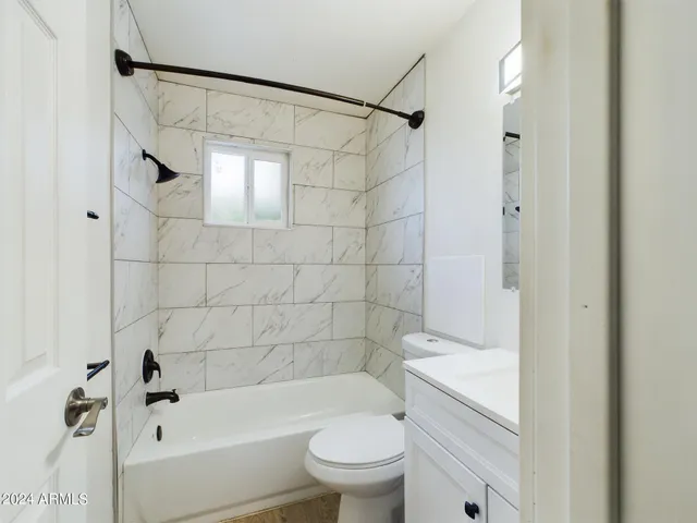 a bathroom with a toilet and a bathtub