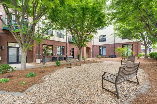 a view of a street with a building on both side