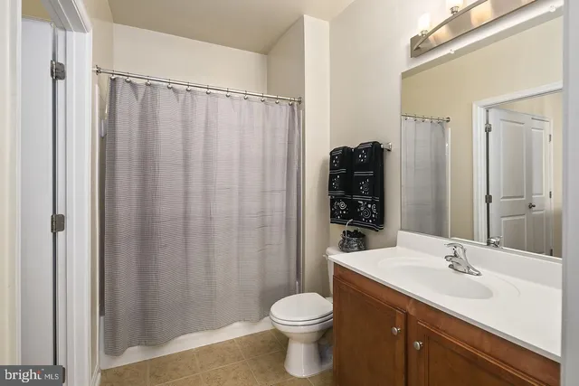 a bathroom with a sink a toilet and shower curtain