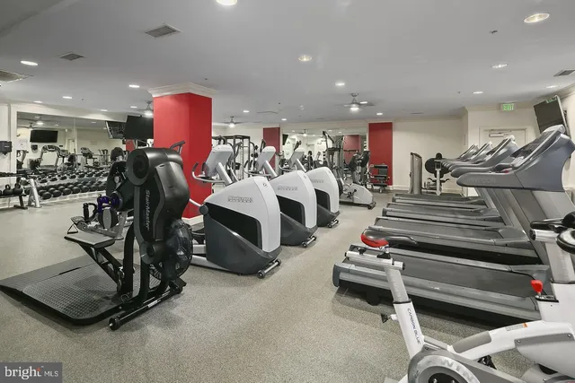 a view of a room with gym equipment