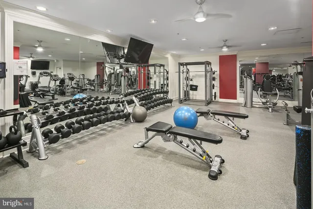 a view of a room with gym equipment