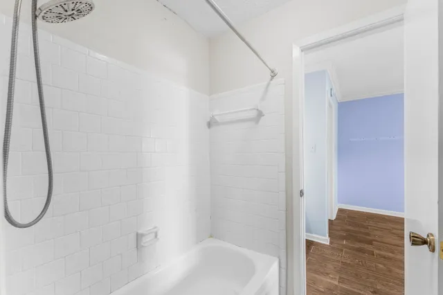 a bathroom with a bath tub and a shower