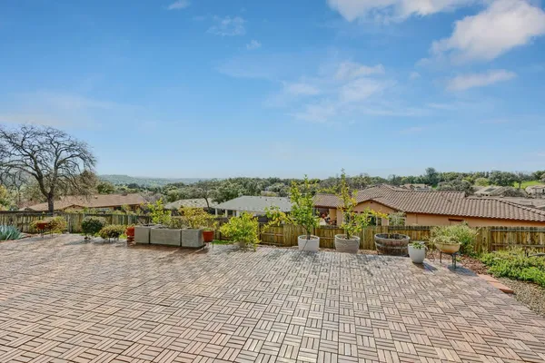 a view of a terrace with a bench