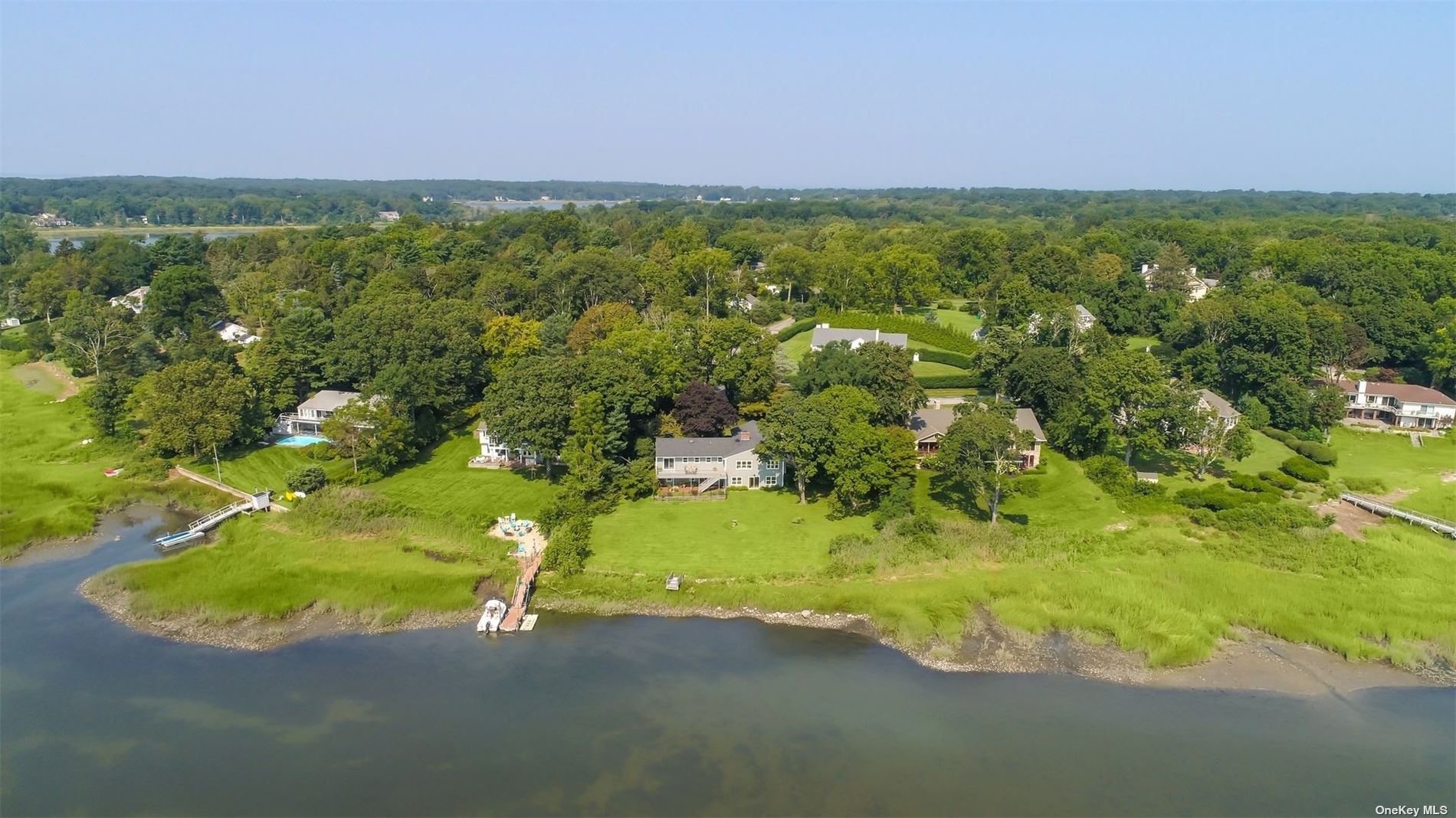 a view of a lake with a city