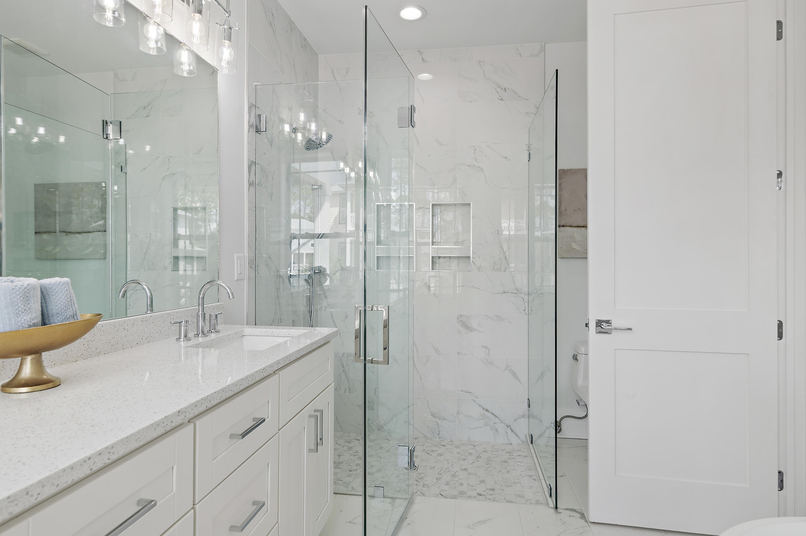 171 Redbud Ln Inlet Beach Inlet Beach, FL 32461 - Photo 23 of 37 a bathroom with a shower sink vanity granite and shower