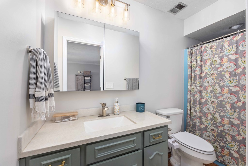 520 Terry Lane Fortson, GA 31808 - Photo 21 of 52 a bathroom with a granite countertop sink mirror vanity and toilet