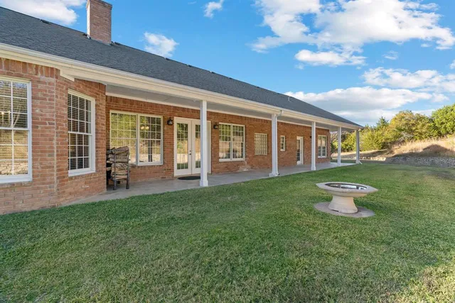 an outdoor view with patio