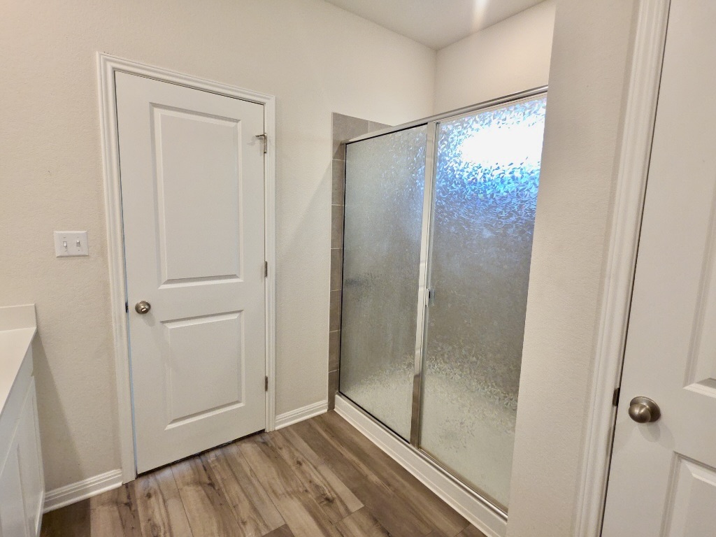110 Grapefruit Road Hutto, TX 78634 - Photo 13 of 28 Walk-in shower with textured glass enclosure and tile surround