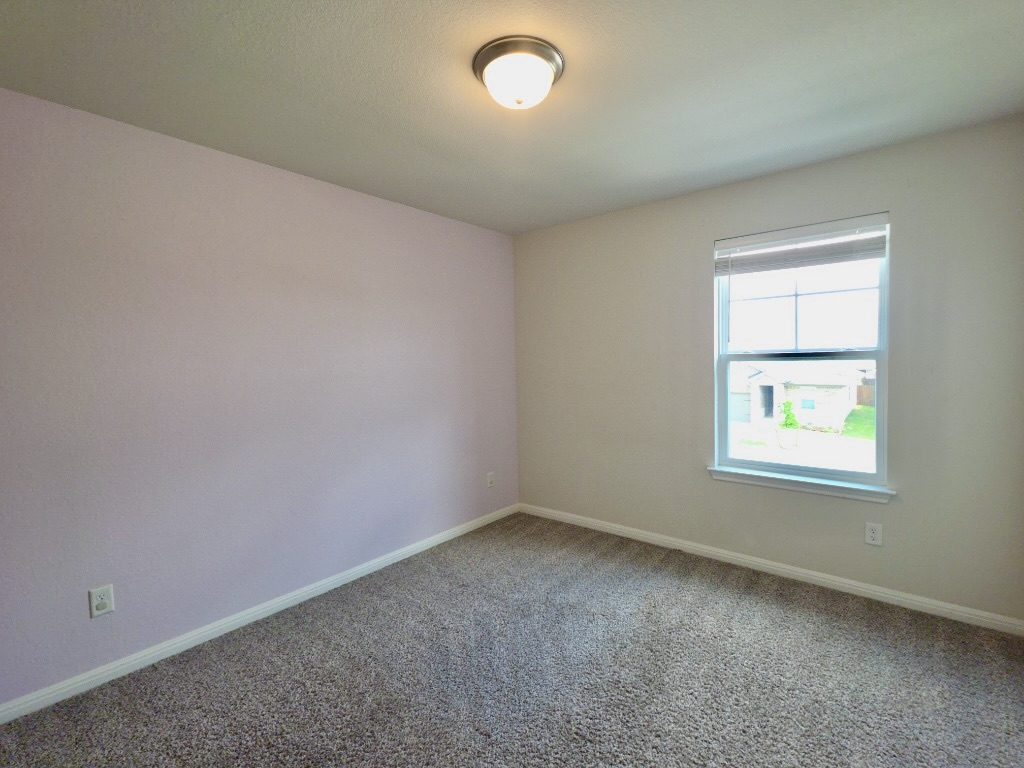 110 Grapefruit Road Hutto, TX 78634 - Photo 19 of 28 Carpeted interior room featuring a window with blinds, ceiling-mounted light fixture, and two-tone wall paint