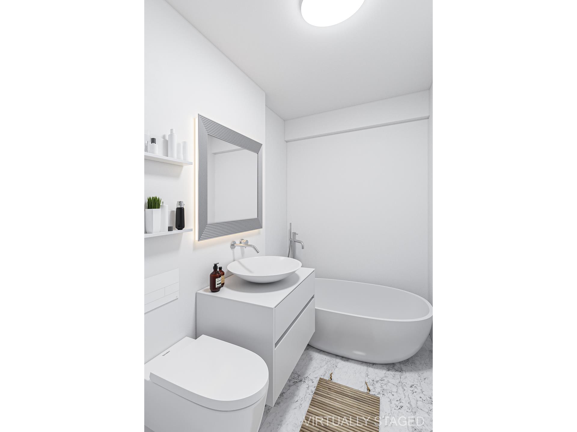 40 East 84th Street, Unit 4A Manhattan, NY 10028 - Photo 18 of 22 a bathroom with a toilet a sink and mirror