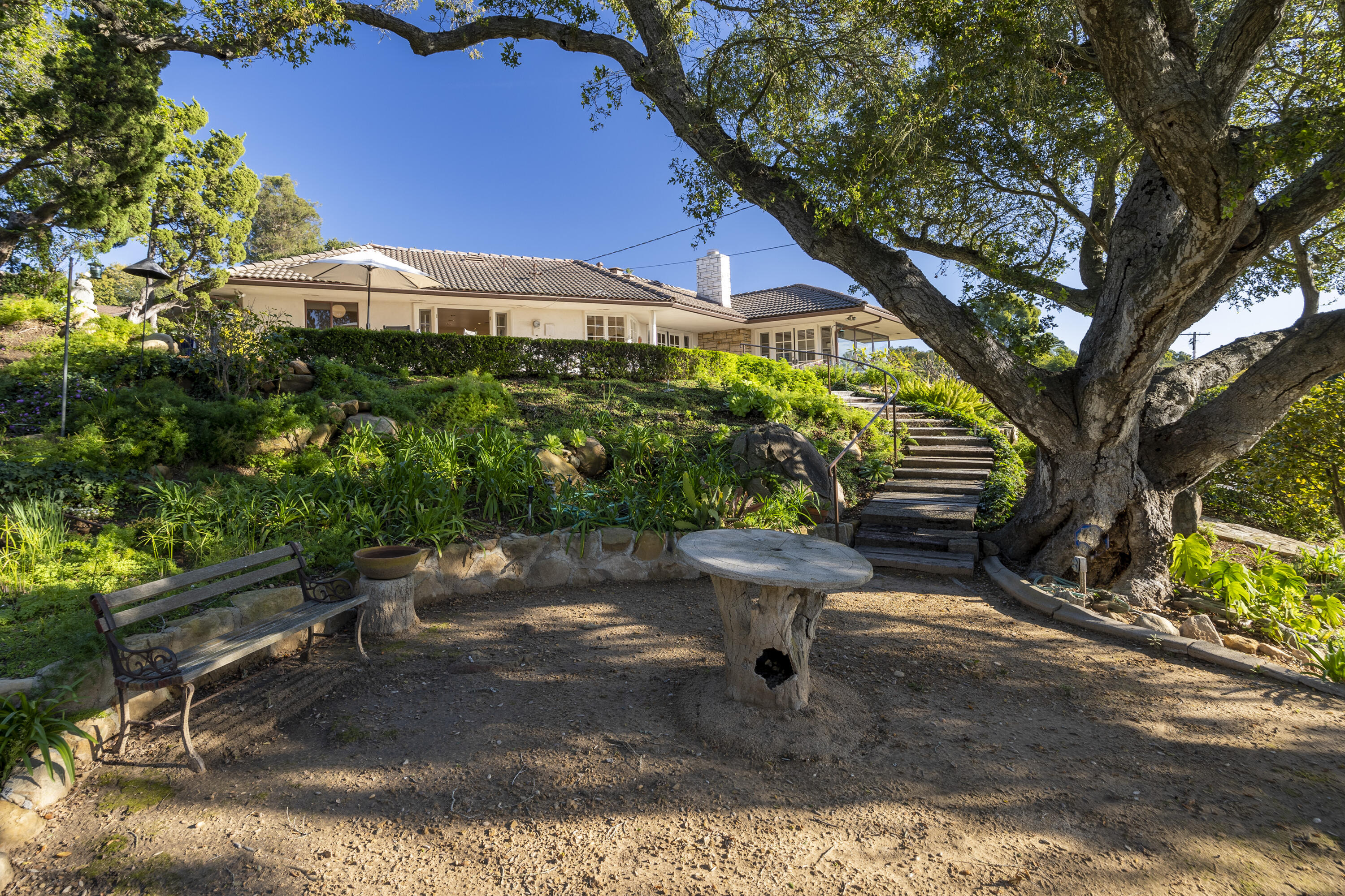1320 Mission Ridge Road Santa Barbara, CA 93103 - Photo 21 of 27 a backyard of a house with yard and outdoor seating